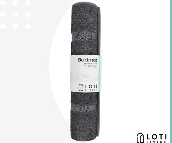 Loti Living Badematten-Set mit Toilettenvorleger rutschfest - Duschvorleger - Badezimmervorleger - Bodenvorleger - Badematten-Set Toilettenvorleger - Badematten-Set rutschfest - Grau - 50x80 cm + 50x40 cm