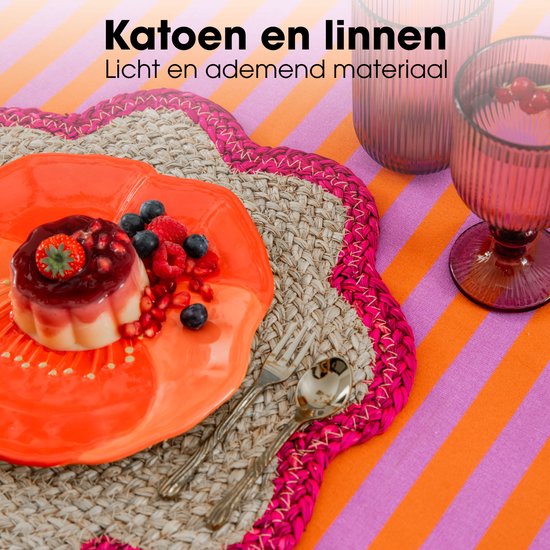 Mica Decorations Gestreifte Tischdecke für den Esstisch – Tischdecke für drinnen und draußen, 250 x 140 cm – Tischdecke aus 100 % Baumwolle – Orange, Rosa