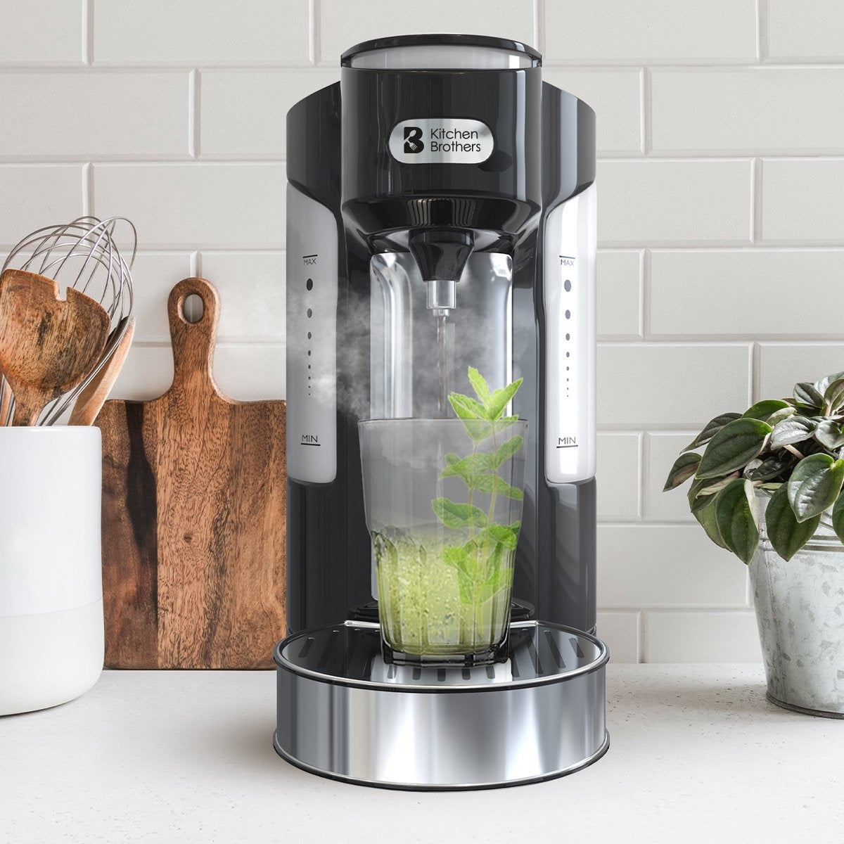 KitchenBrothers Heißwasserspender - 2L - 3000W - Edelstahl/Schwarz