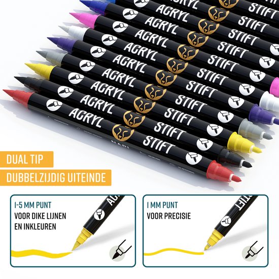 NAPI 72 Acrylmarker Dual Tip - Twinmarker - Malstifte Happy Stones - Steinmalerei mit Acrylmalstiften - Erwachsene und Kinder - Inkl. 5 Mandala-Schablonen