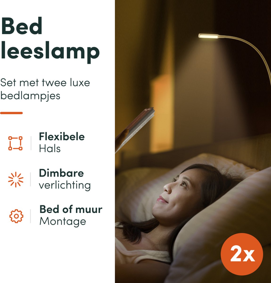 Nolt - Leselampe Bettleuchte - Dimmbare LED, 2er-Set, Klemme - Höhe 58 cm - Metall - Gold