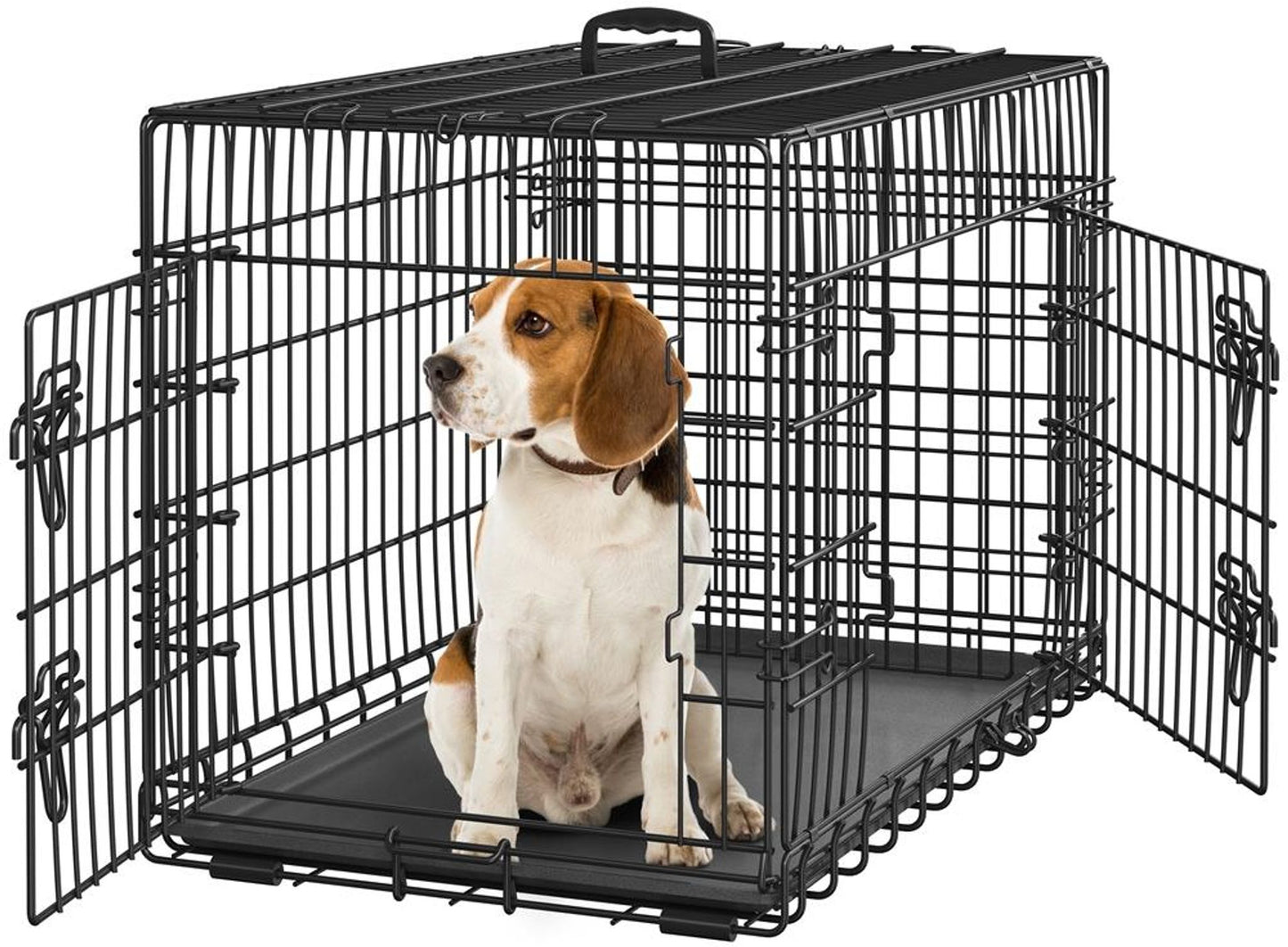 Yaheetech Faltbare Hundebox 90 x 56 x 63 cm – Schwarz – Mit Trennwand, Bodenfach und 2 Türen