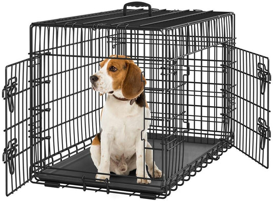Yaheetech Faltbare Hundebox 90 x 56 x 63 cm – Schwarz – Mit Trennwand, Bodenfach und 2 Türen