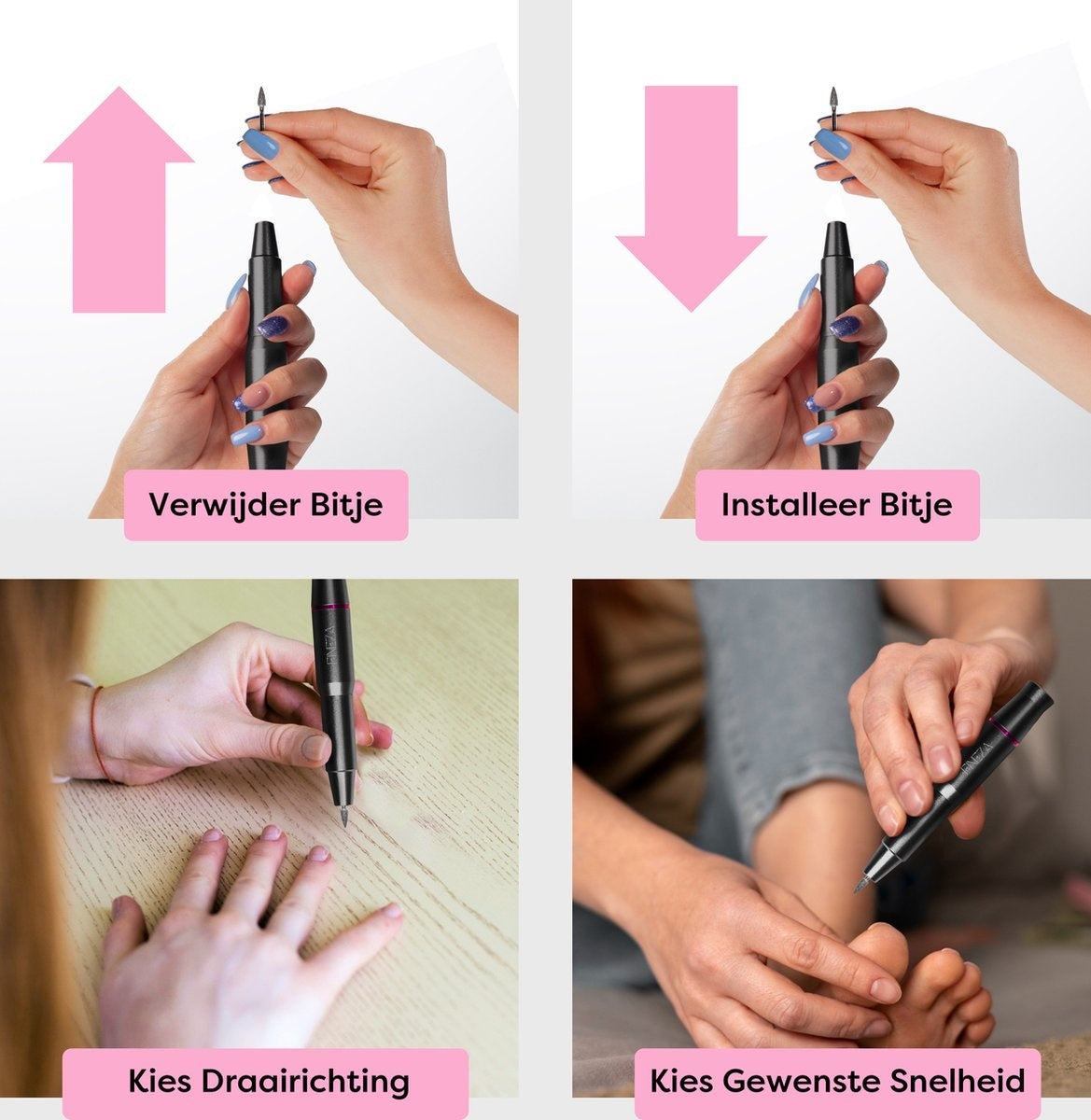 Fineza Nagelfeile - Elektrisch - Nagelfeile - Inklusive Bits - Inklusive Schleifrollen - Hornhautentferner - Maniküregerät - Pediküre-Set - Grau