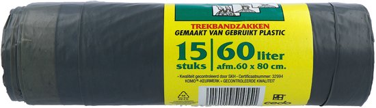 KOMO Müllbeutel mit Zugschnur – 60 Liter – 15 Stück