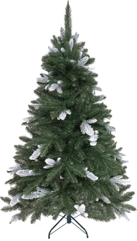 PristinePine Full Künstlicher Weihnachtsbaum mit Schnee 180cm - Stabiler Weihnachtsbaum - Metallsockel - Schnell aufzustellen