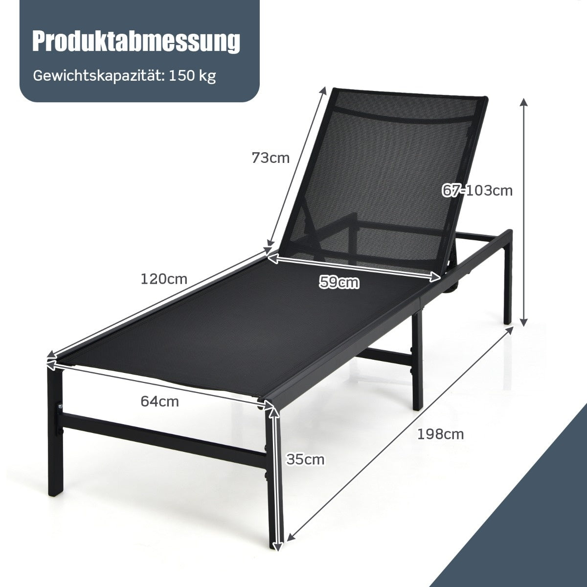Coast Sun Louner für den Außenbereich verstellbare Liege 64 x 198 x 67 - 103 cm schwarz