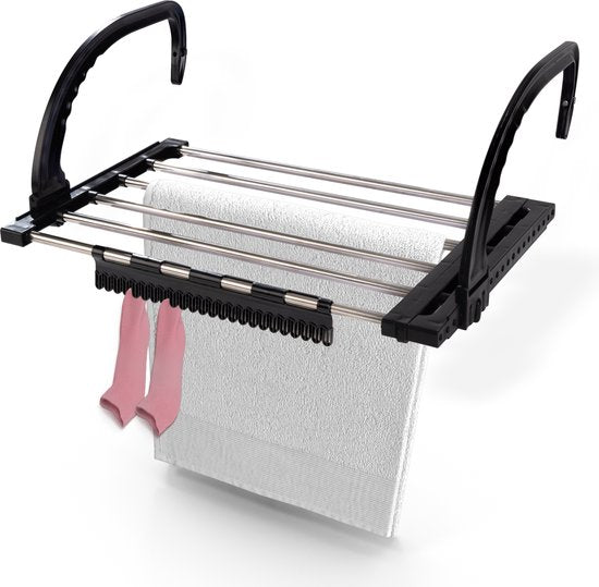 Duna Wäscheständer hängend - Ausziehbar auf 5,4m Trockenlänge - Wäscheständer - Hängender Wäscheständer - Tür - Balkon - Heizkörper - Mit Sockenhalter