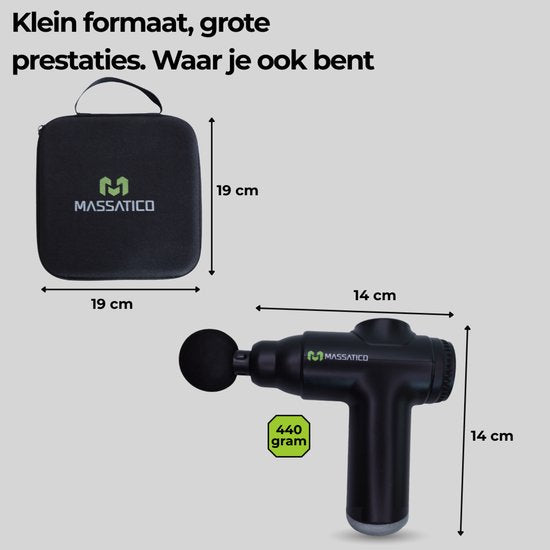Massatico Massage Gun Compact – Professionelles und leistungsstarkes Massagegerät – Massagegerät, Massagegun, Massagepistole – Schwarz – 5 Aufsätze – 32 Stufen – Mit Koffer