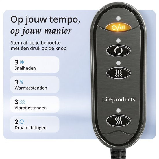Lifeproducts Massagekissen für Nacken und Rücken – Nackenmassagegerät – Rückenmassage – Shiatsu-Nackenmassagegerät mit Wärme- und Vibrationsfunktion
