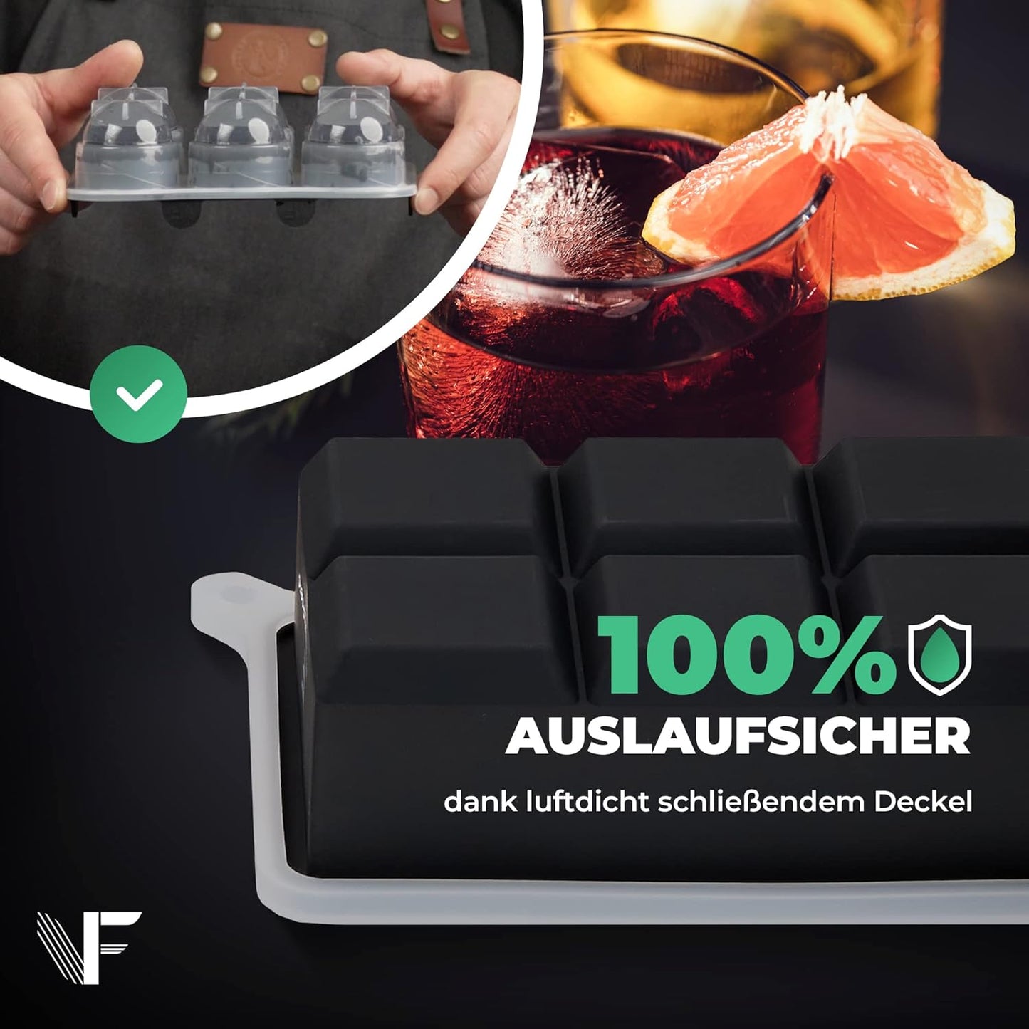 Neighbour's Friend Patentierte Eiskugelform mit XXL Eiswürfelform - Große Eiswürfelform rund Platinsilikon für Cocktails, Whisky & Longdrinks - 6x Eiswürfel & 6x Eiskugeln spülmaschinengeeignet