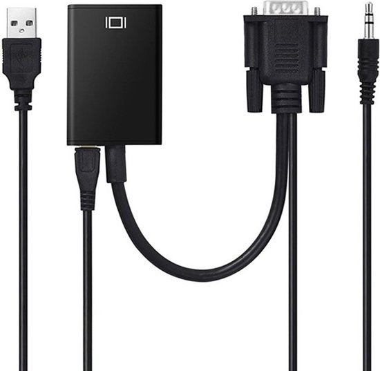 TechvavoÂ® VGA (+ Audio) zu HDMI Konverter Universal - Mit 3.5MM Klinke Aux & USB Stromkabel - Analog zu Digital Video Konverter - Stecker zu Buchse - 1080P Full HD - inklusive USB Stromkabel