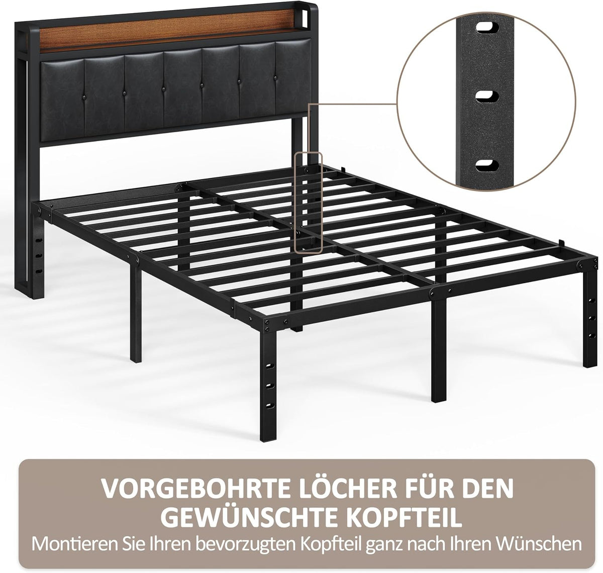 Yaheetech-Bettgestell aus Metall – inklusive Lattenrost – 160 x 200 cm – Schwarz