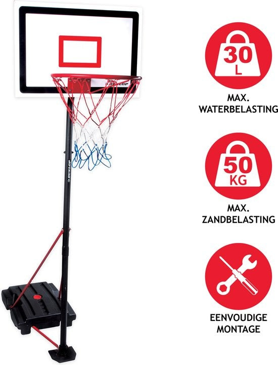 Dunlop Basketbalset - Speelset Junior - In Hoogte Verstelbaar: 165 - 205 cm - Basketbal standaard, bal, pomp