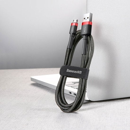 Baseus – Universelles USB-zu-Micro-USB-Kabel – Geeignet u. a. für Samsung und andere Geräte – 2 Meter – 1,5 A – Schwarz/Rot
