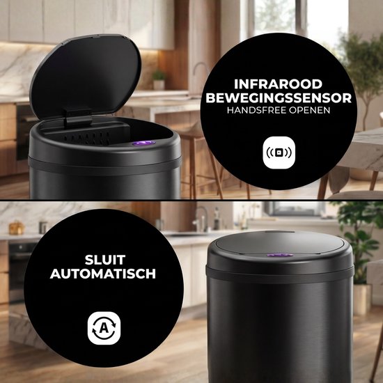 Bayt Mülleimer - Mülleimer 50 Liter - Mülleimer mit Sensor - Abfalleimer - Mülleimer - Abfalleimer - Schwarz