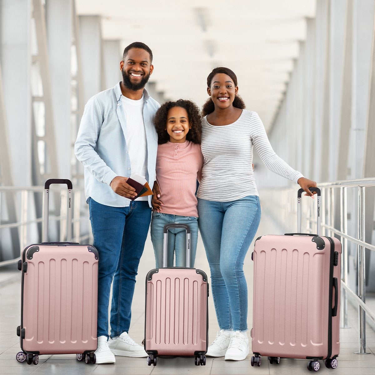 TRVLMORE - Kofferset - 3 Stück - 38L (Handgepäck) + 70L + 110L - Rose Gold