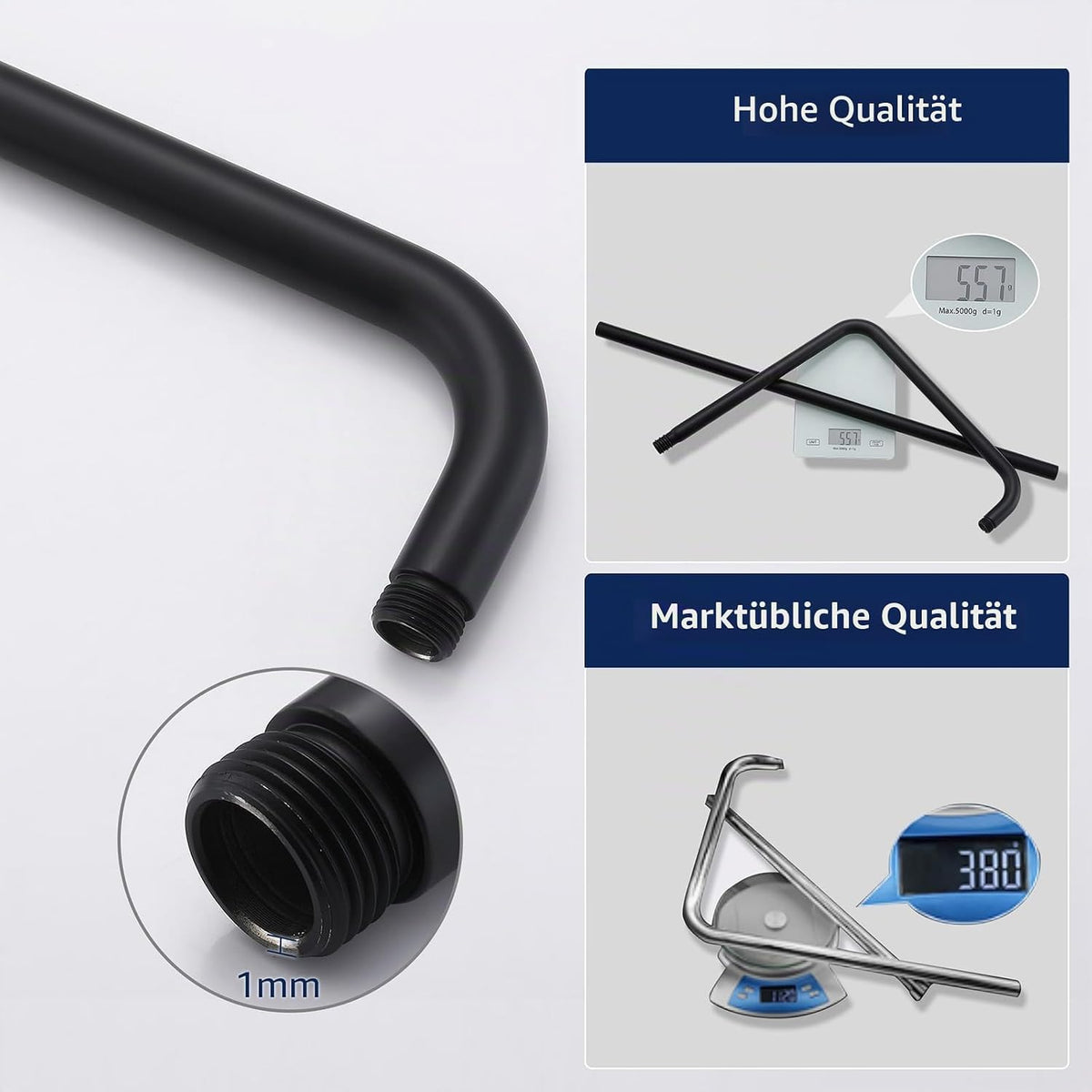 Homelody Regenduschen-Set ohne Wasserhahn – Handbrause mit 4 Einstellungen – Kopfbrause 9 Zoll – Höhe 101,4 cm – Edelstahl – Mattschwarz