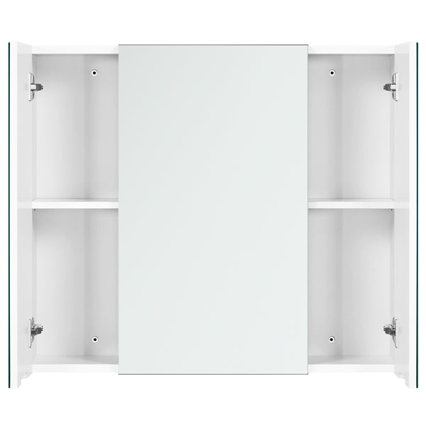 Rahmenloser Spiegelschrank – 3 Spiegeltüren – 2 verstellbare Einlegeböden – 70,5 x 15 x 60,5 cm – Weiß