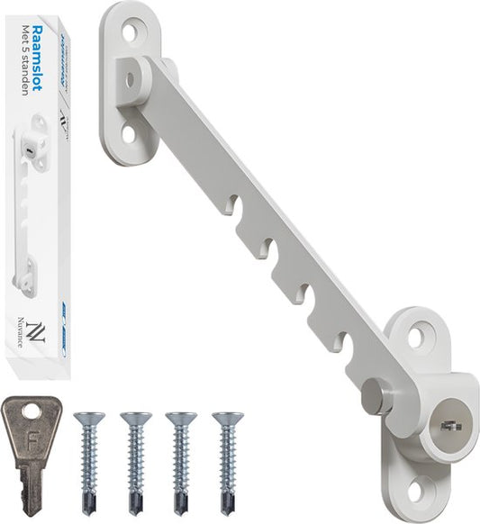 Nuvance Fensterhebel – Fensterarretierung – Kippfensterhalter – Windhaken – 5 Positionen – Fensterschloss – Windhaken – Kindersicherung – Weiß