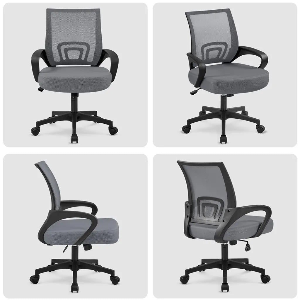 Yaheetech Ergonomischer Bürostuhl mit Wippfunktion, Dunkelgrau