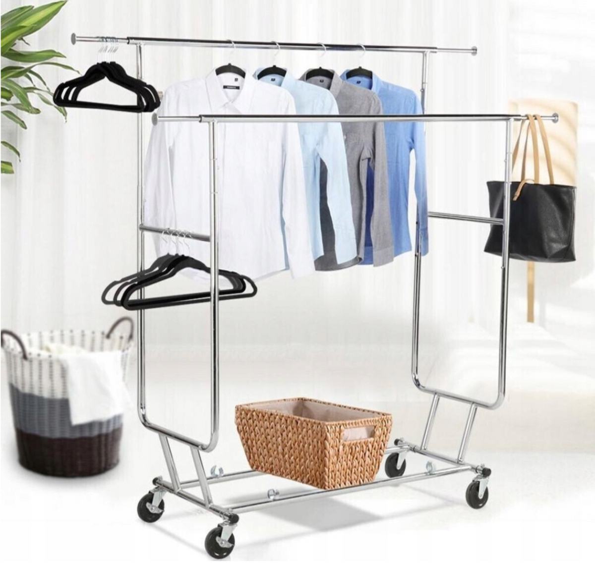 Yaheetech Kleiderständer 128 x 55 x 173 cm – Silber – Fahrbar – 130 kg – Doppelte Kleiderstange