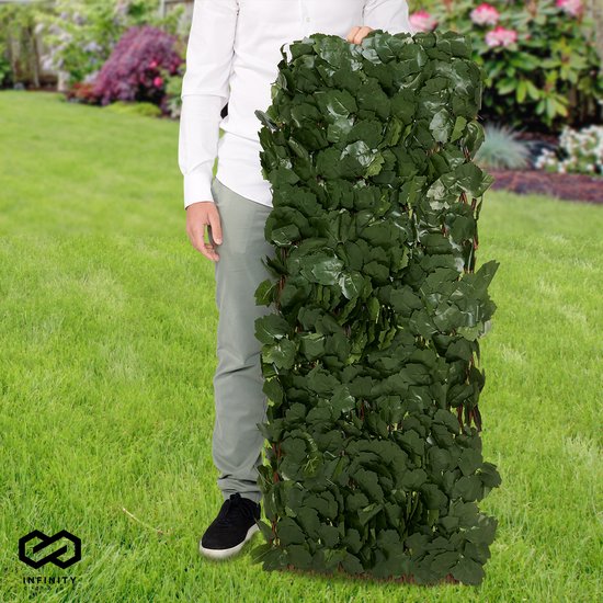 Infinity Goods Künstliche Hecke - Ausziehbar - 180 x 90 cm - Künstlicher Efeu - Künstliche Pflanzen für draußen und drinnen - Pflanzenimitat - Künstlicher Efeu - Ausziehbar - Gartenschirm - Balkonsichtschutz