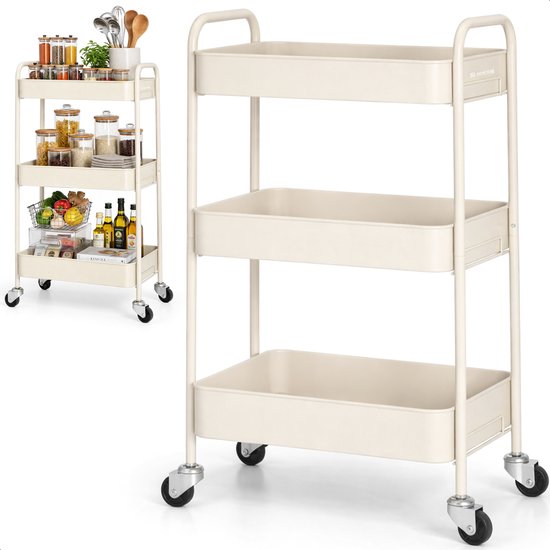 Küchenwagen auf Rädern - 3 Schichten - Küchenregal - Servierwagen - Schrank - Trolley - Aufbewahrung - Duschkabinen stehend - Regal - Beige - Luft
