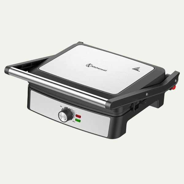 Kitchenwell - Kontakt Grill -  KN381 - Sandwichmaker - Aluminium - Silber/Schwarz