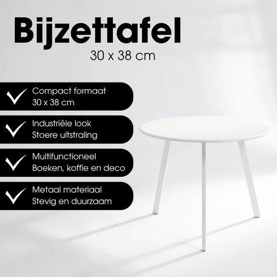Mica Decorations Seattle Beistelltisch für den Außenbereich – Runder Couchtisch – Pflanzentisch und Couchtisch – H 30 x Ø 38 cm – Metall – Weiß