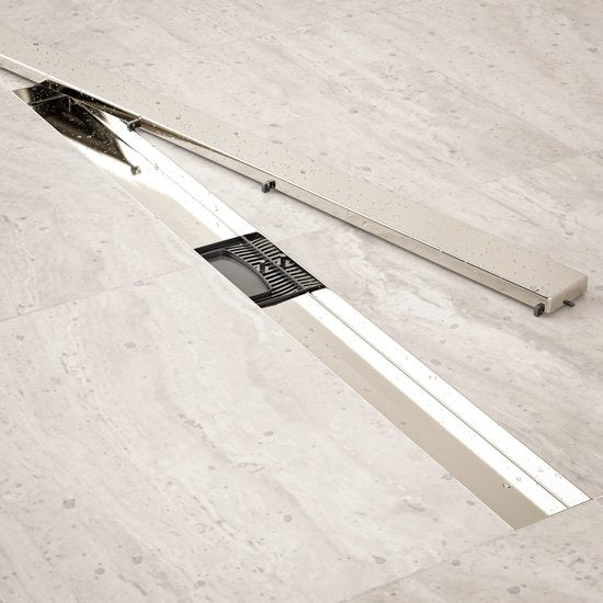 Duschrinne - 90cm - Fliesenrost - Edelstahl - Mit Flansch