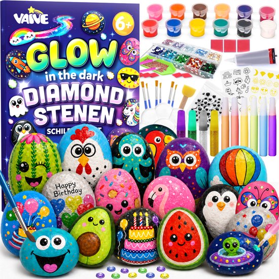Vaive Steine bemalen, 2109-teilig – Glow-in-the-Dark-Happy-Stones-Bastelset – Basteln – Bastelset für Mädchen und Jungen – Bastelsets