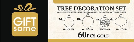 Giftsome Set mit goldenen Weihnachtskugeln – 60 Weihnachtskugeln aus Kunststoff – inkl. goldenem Baumschmuck – Weihnachtsdekoration – 6/7 cm