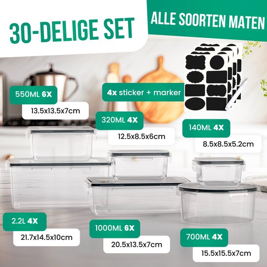 Avalo Food Storage Containers - Meal Prep Containers - Kunststoff Gefrierschrank-Container - mit Deckel - 30 Stück Set - BPA frei Mikrowelle Container