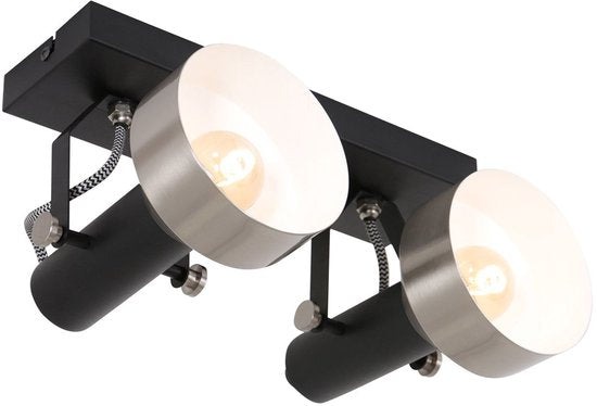 Deckenleuchte Acier 3338ZW Schwarz, 2 x E27-Fassung, dreh- und neigbar, Kunststoff und Metall, modern, Mexlite
