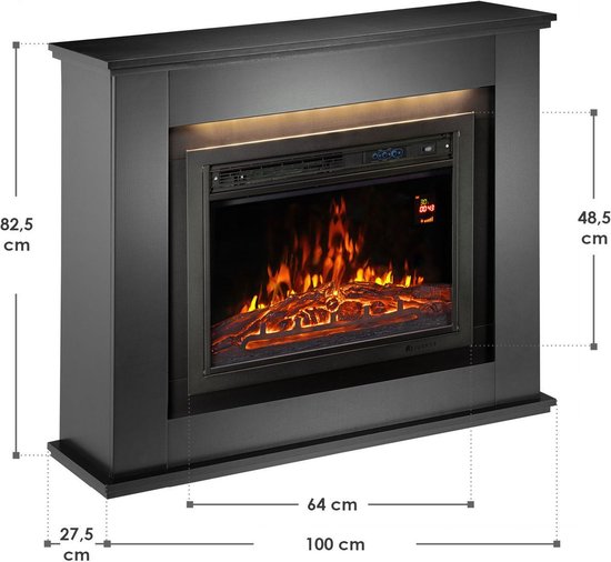 Elektroheizung - Rechteckig - 2000 Watt - Schwarz - Inklusive Feuereffekt
