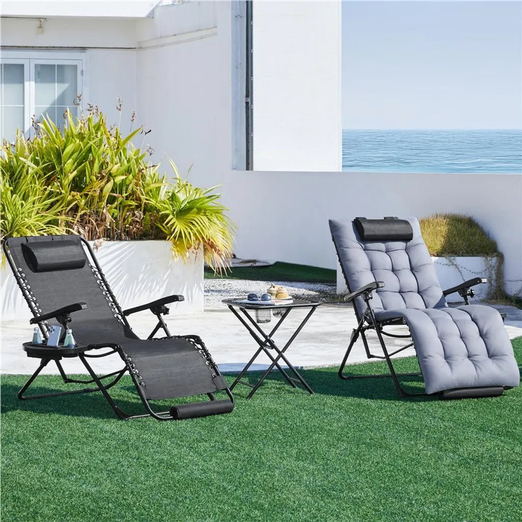 Yaheetech Zero Gravity Lounger Dark Grey - Verstellbarer, faltbarer Relaxsessel mit Kissen und Tassenhalter