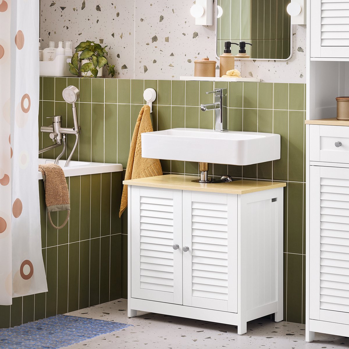 SoBuy Badezimmerschrank FRG237-WN – Waschtischunterschrank – Lamellentür – 60 x 35 x 59 cm – Dunkelgrau