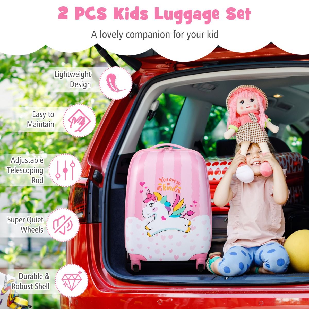 Coast Kinderkoffer mit Rucksack - 2-teilig - 32 x 22 x 40 cm - Einhorn