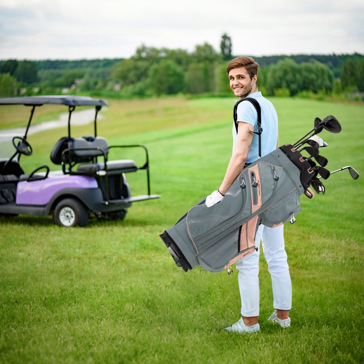 Coast Golfwagen-Tasche – 14 Fächer – 11 Staufächer – grau+orange