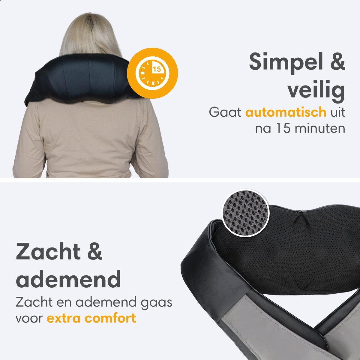 Lifeproducts - Shiatsu-Massagekissen - Nacken- und Rückenmassagegerät - Wärmefunktion - Kabellos - Schwarz