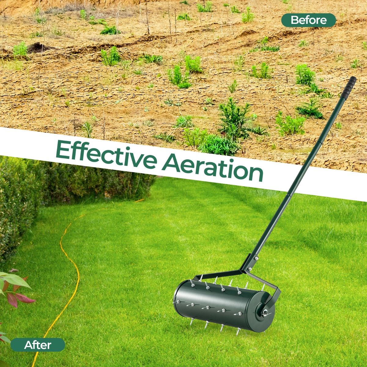 Coast Lawn Aerator Manual 44 x 128 cm - Grün - Rollende Rasenwalze mit Nägeln und Griff