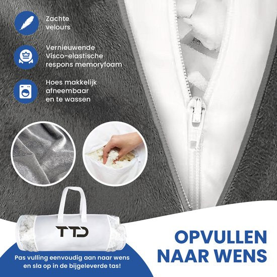 TTD® Premium XXL Lesekissen mit Nackenrolle - Lesesitz - Lesekissen fürs Bett - Ergonomisches Sitzkissen mit verstellbarer Polsterung - Buchkissen - Inklusive extra Minikissen - Samtig weich - Waschbarer Bezug