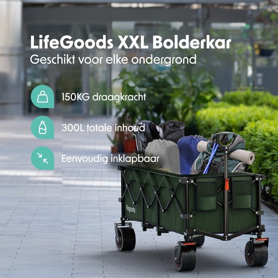 LifeGoods Wagon - XXL - faltbar - 300L - 150KG Tragfähigkeit - Grün