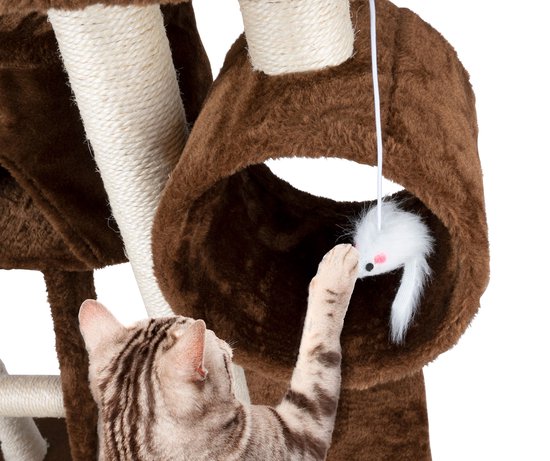 maxxpro Cat Post - Katzenspielzeug - 165 CM - Katzenpfosten - mit Katzenhaus und Katzentunnel - für große und kleine Katzen - Sisal - Braun