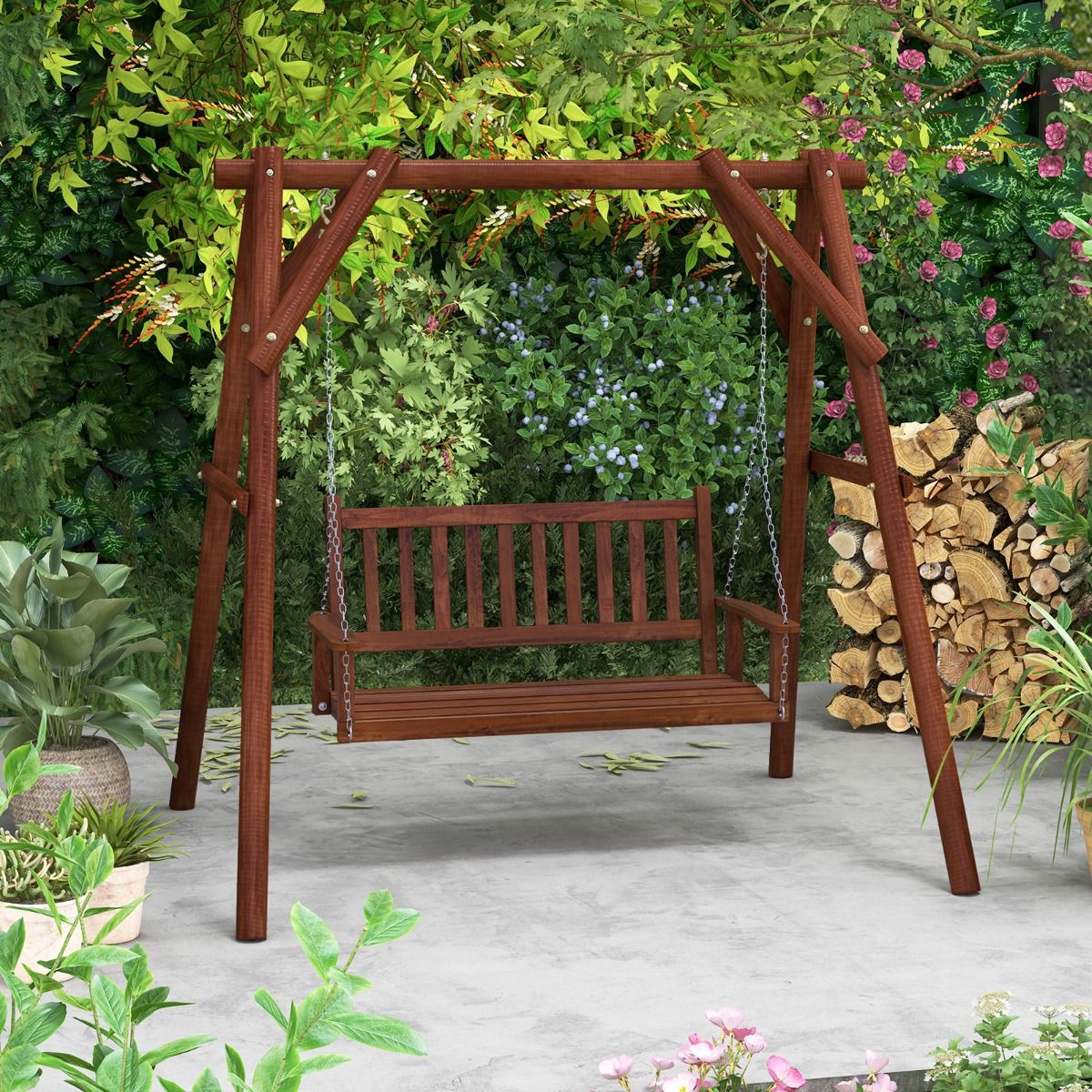 Coast Holz-Außen-Schaukelbank – 3-Sitzer – Verstellbare Ketten – Braun 168 x 65 x 63 cm