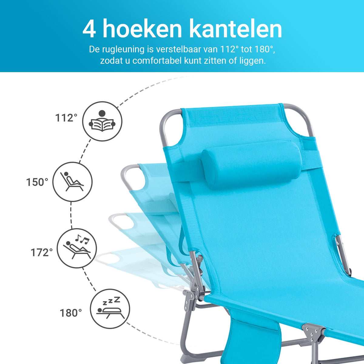 SoBuy Liege Blau - Faltbare verstellbare Gartenliege mit Kopfstütze und Aufbewahrungstasche - 57 x 72 x 14 cm Zusammengeklappt