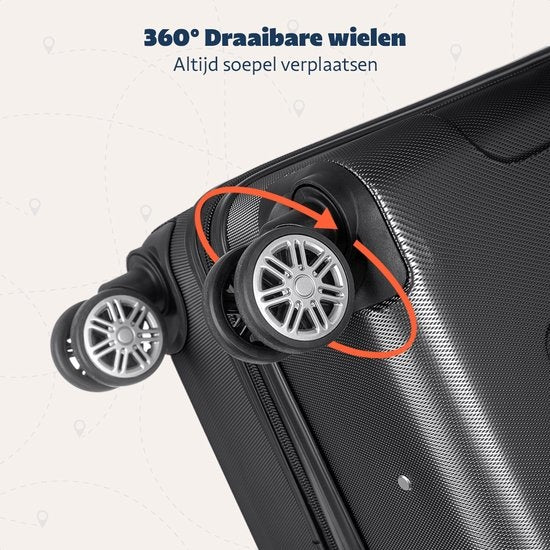 TRVLMORE - Kofferset - 3 Stück - 38L (Handgepäck) + 70L + 110L - Schwarz