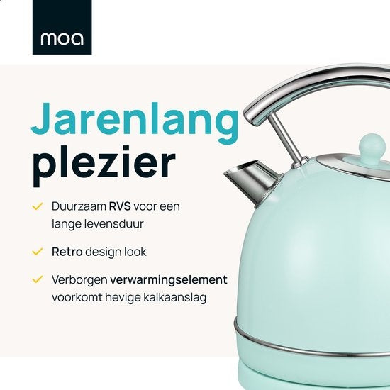 MOA Retro-Wasserkocher - Pastellgrün - Mintgrün - Elektrisch - Edelstahl - EK4TG