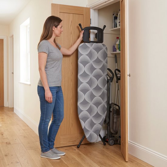 STAUS&BACH Bügelbrett M – für Bügeleisen – 114 x 38 cm – Dampfbügeleisen – Dunkelgrau – Ironiq Pro